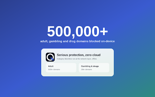 OroQ :: Block distracting or adult sites, force SafeSearch, and lock it with a PIN. Private, on-device, with a one-click Focus Mode.