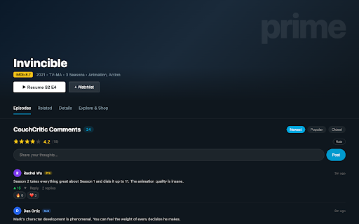 CouchCritic - Stream, Watch, Discuss :: Add real-time comments to streaming shows and movies. React, rate, and discuss with other viewers.
