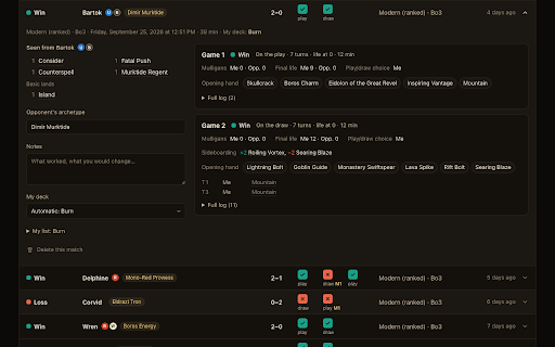 Endstep Tracker :: Records your endstep.cc matches: opponent cards, play/draw, mulligans, results and cards played.