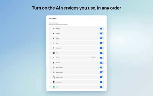 Panelize - Compare AI Chatbots Side by Side :: Ask multiple AI chatbots at once and compare their answers side by side. Uses your own accounts. Free, no API keys.