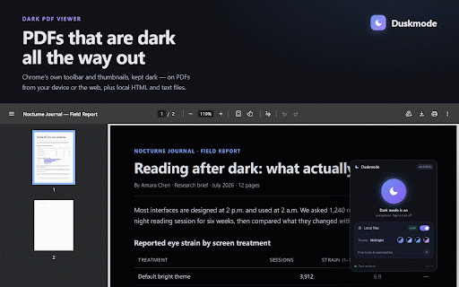 Duskmode – Dark Mode :: Reliable dark mode for Google Docs, Sheets, Slides, Drive, Gmail, and any website. Easy on the eyes, day or night.