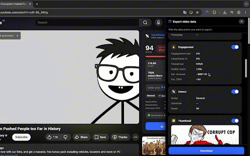 TubeKRadar — YouTube SEO Tools, Tags, Stats & Niche Finder :: YouTube stats overlays, Niche Scan and one-click video data export.