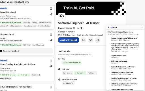 JobSignal: AI job matching, explained :: AI match scores on every job posting you open, plus your best matches found for you daily, each with a game plan.