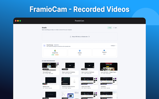 FramioCam - Screen Recorder & Screenshot Studio :: Screen recorder with webcam and audio. Capture full-page screenshots, edit videos and images, and export MP4, WebM, GIF or PNG.