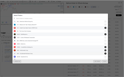 TradingView Wheel Button :: Adds a Wheel button to the right panel of TradingView website to allow users to view and sort stock options.