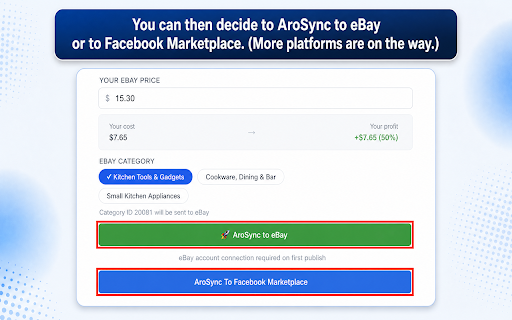 AroSync — eBay & Facebook Listing Tool :: Copy eBay listings to Facebook Marketplace, or import any eBay listing straight into your own eBay store — all in one click.