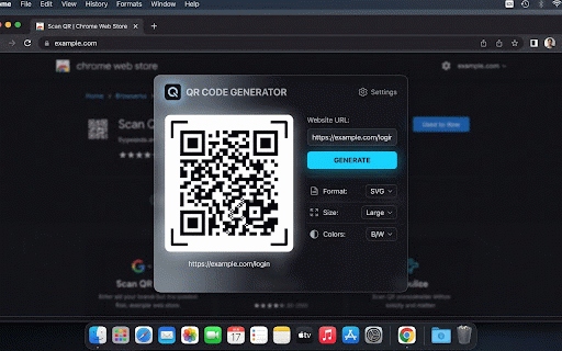 Instant QR Generator :: Generate a QR code instantly for the current page to quickly scan with your phone.
