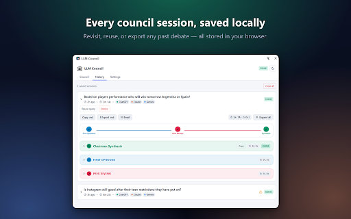 No API LLM Council :: Runs a 3-stage council debate across ChatGPT, Claude, and Gemini by driving their web UIs. No API keys, no background calls.
