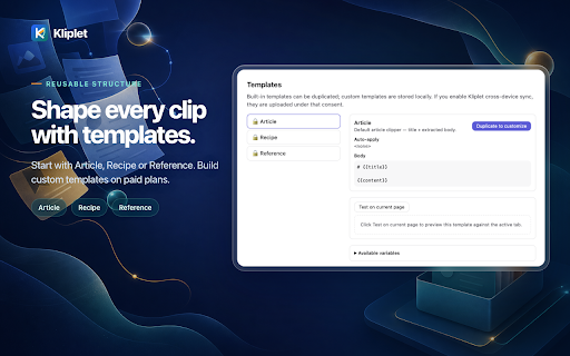 Kliplet — Multi-Target Web Clipper :: Clip pages and selections with templates. Resolved-path Obsidian text gets up to 4 local automatic attempts. One target is free.