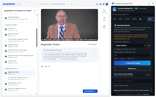 Coursera Assistant Pro :: Finish Coursera tasks faster with an AI side panel for quizzes, discussions, readings, transcripts, and study chat.