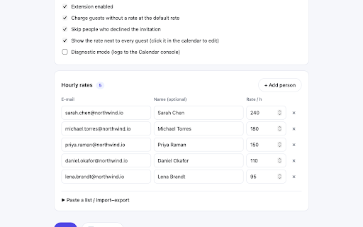 Why Is My Meeting So Expensive? :: Meeting cost for Google Calendar: see what each meeting costs from the hourly rates of the people invited.
