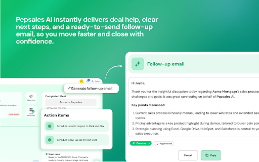 Pepsales AI for Google Meet :: Adds a Copilot button to Google Meet so users can instantly invite the Pepsales AI Copilot into meetings