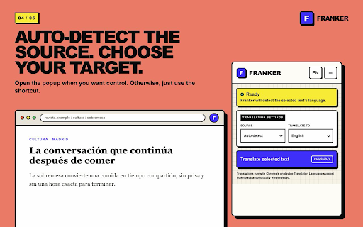 Franker Translator :: Translate selected text inline, on-device or with your Google Cloud API key.