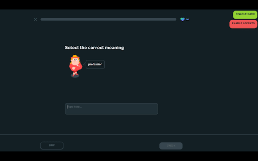 Duolingo Hard Mode :: Replaces multiple-choice questions in Duolingo with typing input.