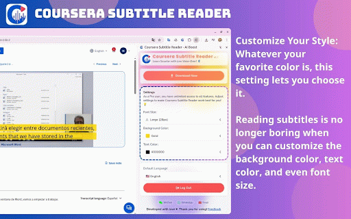 Coursera Subtitle Reader - AI Boost :: Boost Coursera learning with subtitles in many languages, live voice-over, and custom speed (0.75x-3.0x). Ideal for global students!