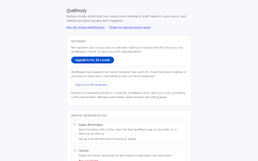 QuillReply for Gmail :: Turn any email into a reminder with the right due date, and draft replies in your own voice. Buttons live inside Gmail.