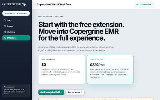 Copergrine Clinical Workflow :: Free encounter QA beside your EMR. Review visible coding, documentation, eligibility, and order cues locally.