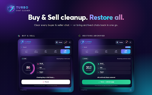 Delete Facebook Messages (Turbo) :: ⚡ Clean your inbox in one click 🧹 Delete, archive or restore every chat with live progress, 5 speeds and Pause/Resume ⏯️