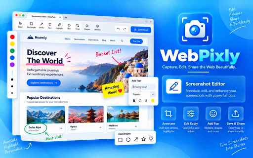 WebPixly - Website Screenshots Fullpage, Screenshot Editor :: Capture high-quality screenshots—full page, visible area, or custom selection. Edit and export as PNG or JPG.