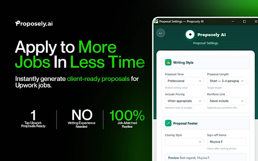 Proposely AI :: Generate winning Upwork proposals in seconds. Sync your profile and let AI do the heavy lifting.