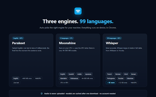 Brevier — Private live captions for any tab :: Free, private live captions & translation in 99 languages for any tab. Audio never leaves your machine.