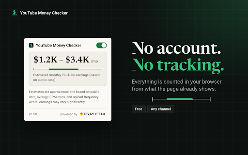 YouTube Money Checker — Channel Earnings & Income Estimator :: Free YouTube channel earnings calculator: estimated monthly income on each channel page, from recent views, niche CPM & Shorts.