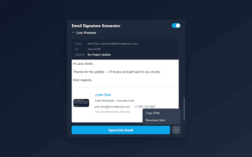 Signature Pro: HTML Signature Generator :: The ultimate HTML signature generator. Create professional HTML email signatures with templates and one-click injection.