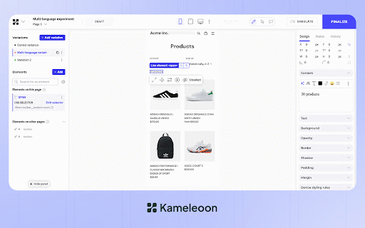 Kameleoon Graphical Editor :: Enhance your use of the Kameleoon WYSIWYG editor with the Kameleoon Graphical Editor extension.