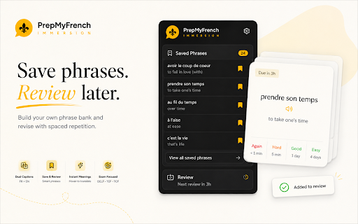 PrepMyFrench Immersion :: Learn French from YouTube subtitles with AI explanations and TEF/TCF practice.