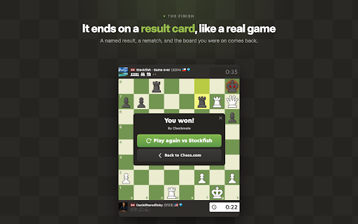 Stockfish Continue to Play :: After a game ends on Chess.com, continue the position vs Stockfish AI on the same page. One click, automatic.