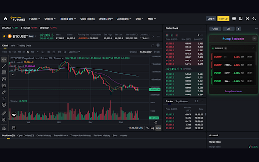 Pump Screener for Binance Futures :: Pump and dump screener for Binance Futures. Real-time monitoring of 500+ pairs with volume filter and sound alerts.