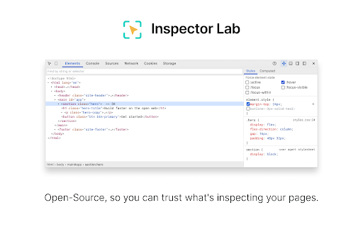Inspector Lab - DevTools :: A movable in-page DevTools window for any browser, even iPad: DOM Inspector, Elements, Console, Network, Sources, Cookies, Storage.