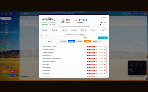 SpamZap :: ๐ฅPermanently delete Gmail spam via API. Block by email, name, subject & domain patterns. 100% local, zero servers.๐