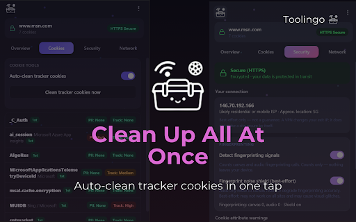 Toolingo - Your All In One Privacy Security Tools :: Toolingo helps you understand website cookie usage, third-party tracking, and connection security — on your device.