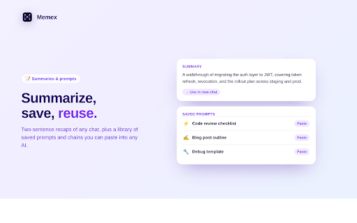 Memex :: Your multi-AI memory: search, group & ask across ChatGPT, Claude & Perplexity — local-first and private to you.