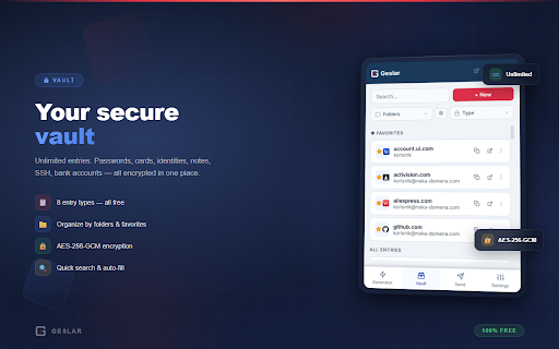 Geslar :: Besplatni password manager na hrvatskom — Škrinjar za lozinke, TOTP 2FA, auto-fill, generator fraza i provjera curenja