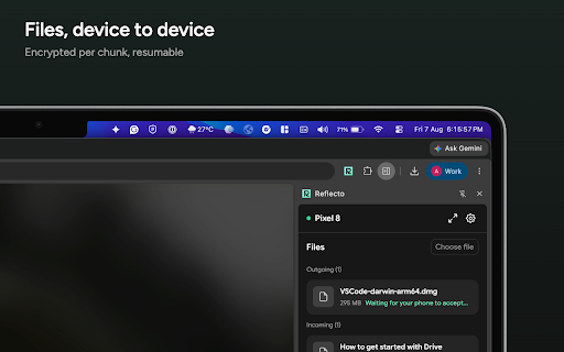 Reflecto: Notification Mirror :: Mirror Android notifications to Chrome. Reply to WhatsApp, Telegram & SMS. E2E encrypted. Works on any OS.