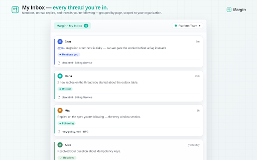 Margin :: Organization discussions on any web page.