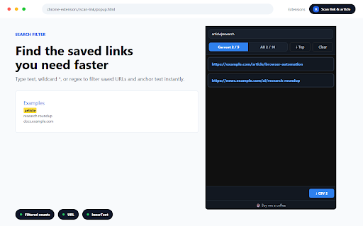 Scan link & article :: Scan links and innerText on web pages, then export results to CSV.