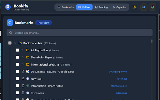 Bookify :: Smart bookmark management with intelligent search, folder organization, CSV/JSON import/export, reading list, and modern interface