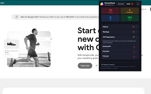 ChromaCheck :: Simulate color blindness and run WCAG contrast audits on any webpage. Catch accessibility issues before your users do.