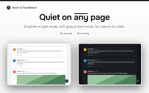 Scroll to Top Button — Floating Control for Each Website :: Get back to the beginning of long pages with one click. Enable the sites you choose and keep a separate position for each.