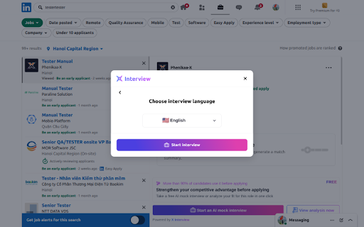 X-Interview :: AI assistant for job seekers: practice interviews and analyze your CV directly on the job sites you browse.