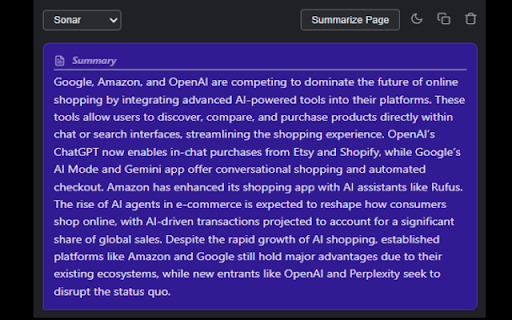 Perplexity Assistant :: Summarize web pages and ask questions using Perplexity AI. Features side panel integration and context-aware chat.