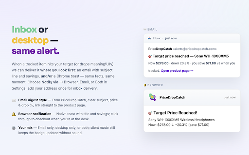 PriceDropCatch - Price Tracker for Amazon, Walmart, eBay and More :: One-click price tracking, history charts, and price drop alerts when your target price is reached. No account required.