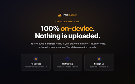 Song Key & BPM Finder — PitchHighway :: Find song key and BPM from music playing in a browser tab. Private analysis on your device. No uploads or account required.