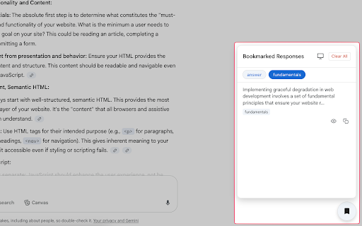 Gemini Bookmarks :: Bookmark, tag, and quickly find important responses in your Google Gemini conversations.