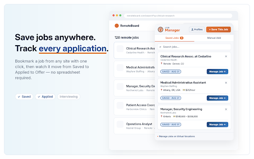 JobManager :: Save jobs, score them against your resume with AI, manage resumes and auto-fill applications. VirtualVocations account required.