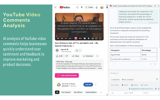 XonAI: Customizable AI Assistant for Work (GPT, DeepSeek, and More) :: Chat with any webpage, Email, WhatsApp, etc. Fully customizable. Read quickly, analyze deeply, solve problems, and assist learning.