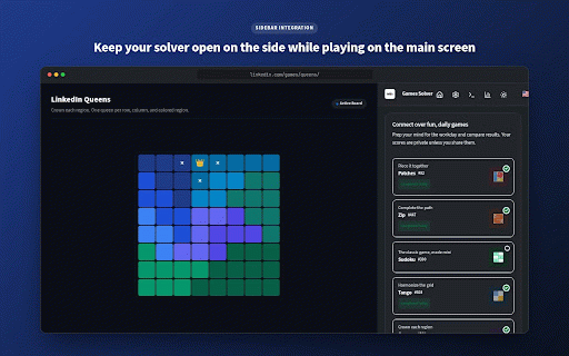 LinkedIn Games Solver :: A helper for LinkedIn Games. Auto-solve daily puzzles (Queens, Sudoku, Pinpoint, Crossclimb) with streaks and analytics.